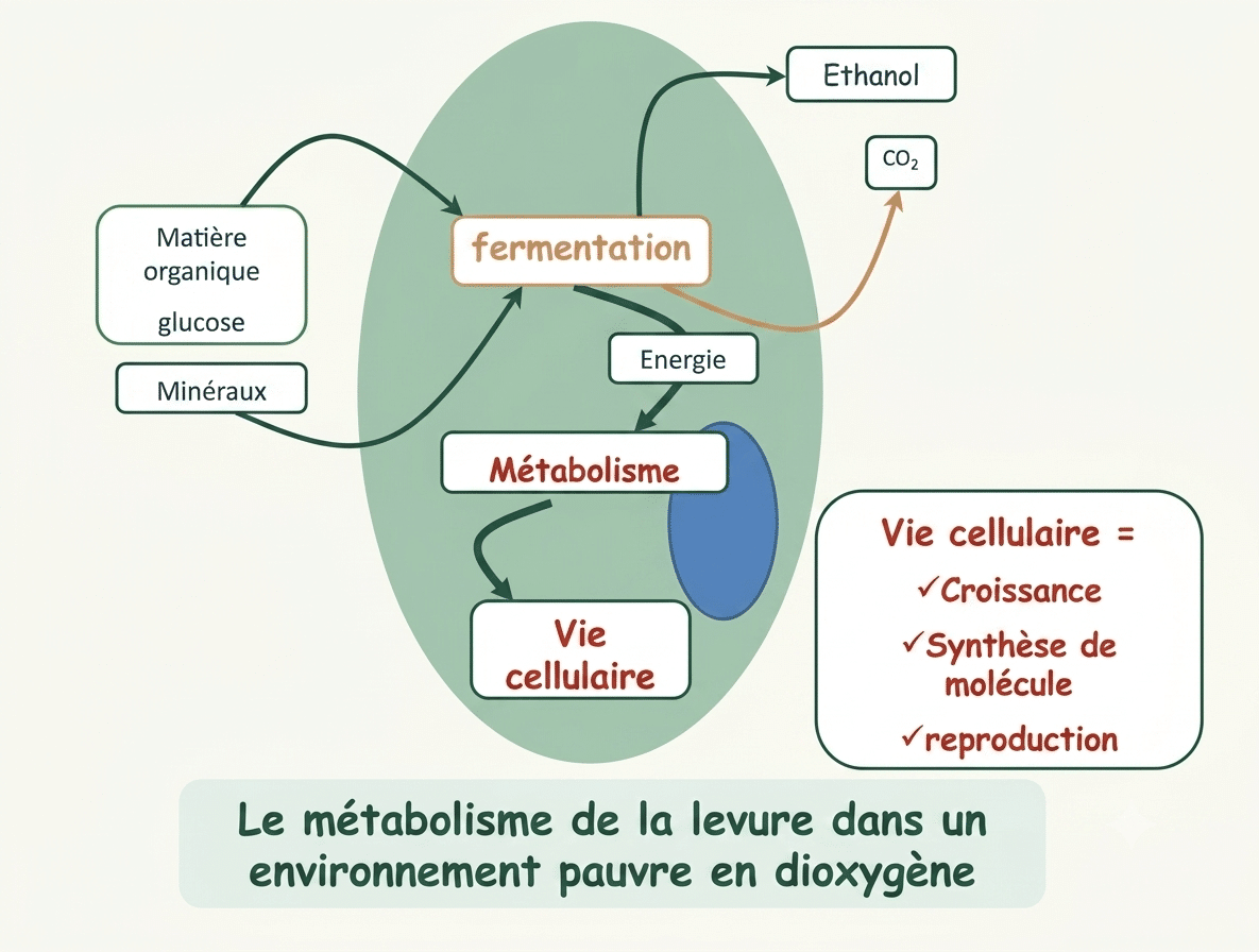 Schéma reliant le métabolisme (anabolisme et catabolisme) à la croissance : la matière et l'énergie prélevées dans le milieu sont transformées pour construire l'organisme et le faire grandir