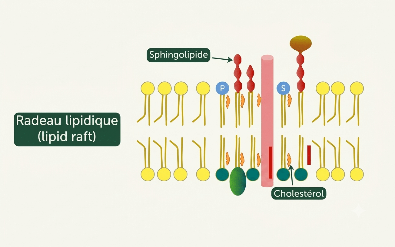 Radeau lipidique : microdomaine à cholestérol et sphingolipides, plateforme de signalisation