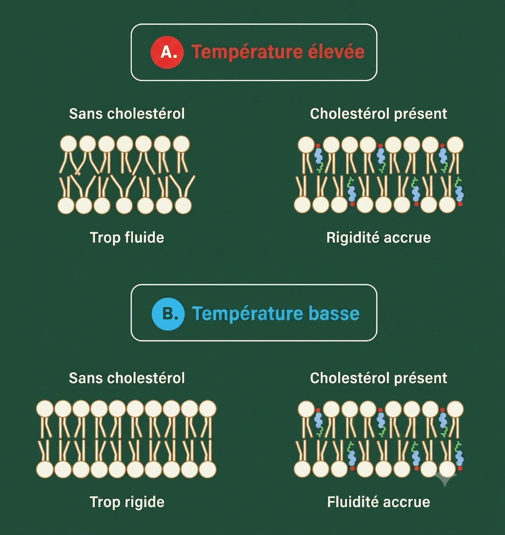 Rôle du cholestérol dans la fluidité de la membrane selon la température