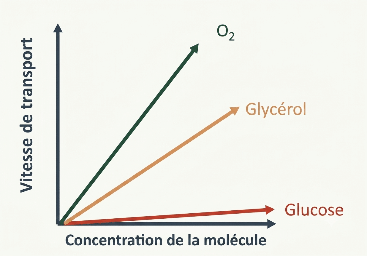 Diffusion simple : vitesse de transport proportionnelle à la concentration (non saturable)