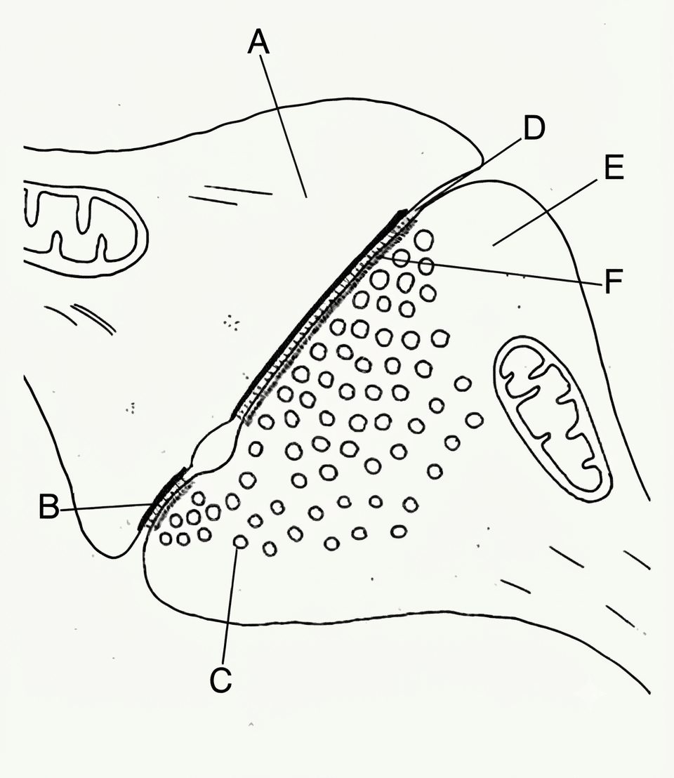 Synapse avec ses vésicules et sa fente synaptique