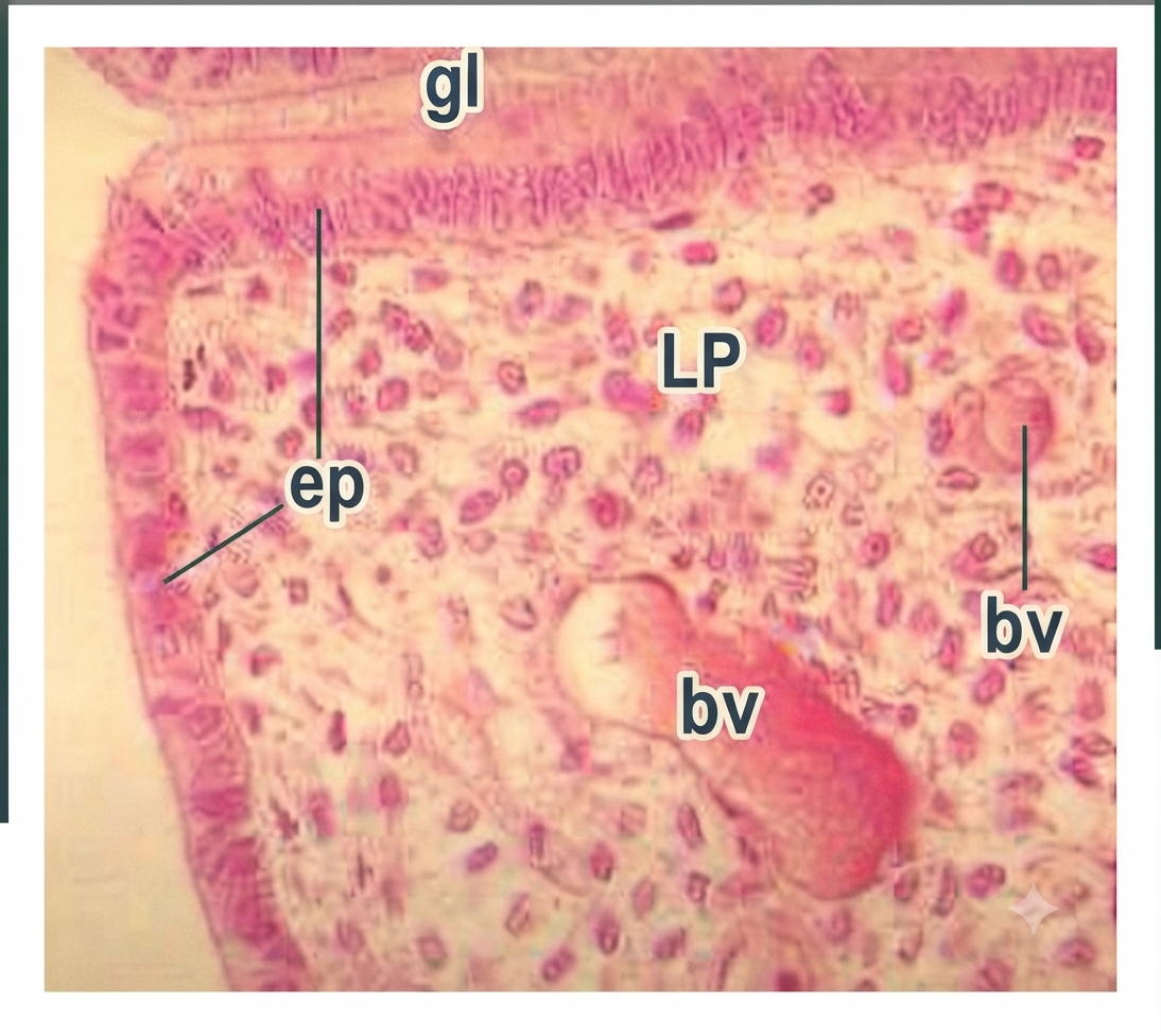Histologie de l'endomètre : épithélium de surface, glandes tubuleuses et chorion