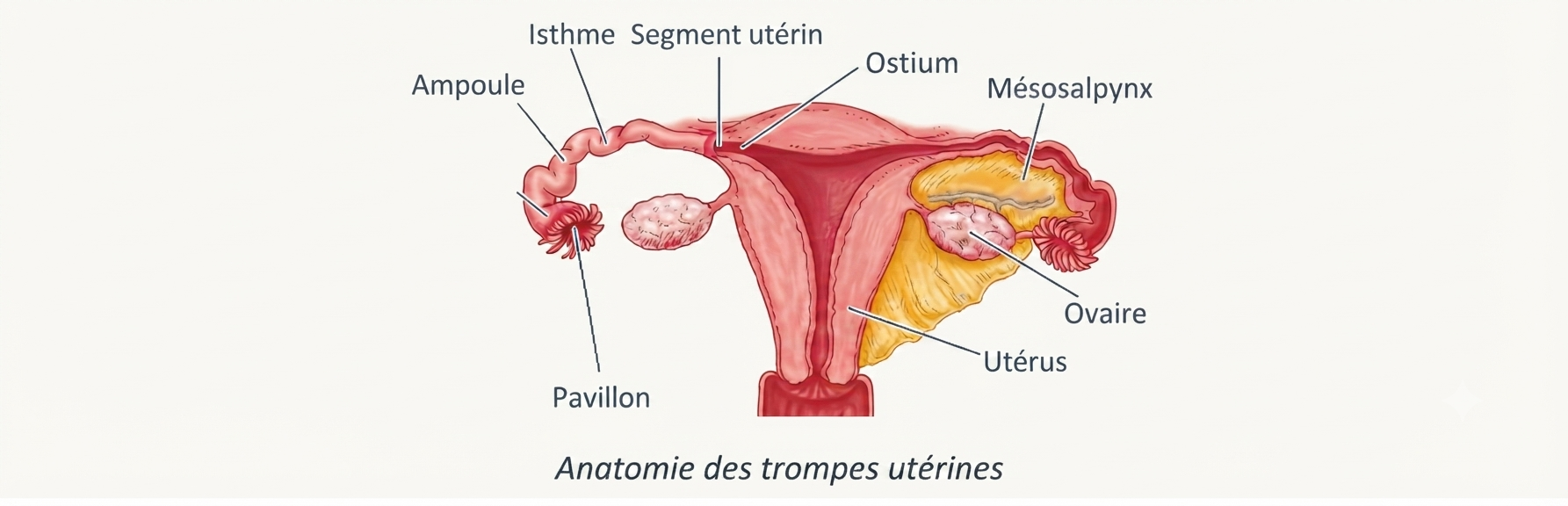 Anatomie de la trompe utérine : pavillon, ampoule, isthme et portion interstitielle
