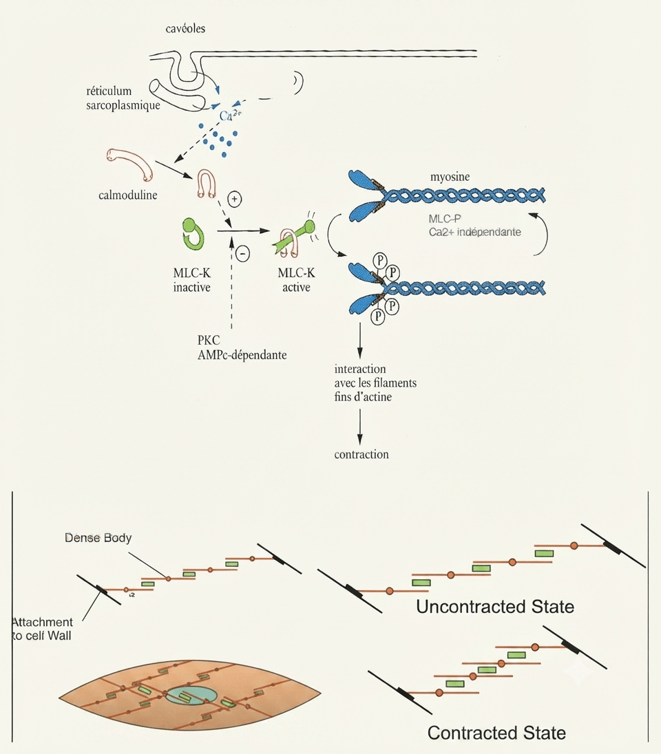 Contraction du muscle lisse déclenchée par le calcium via la calmoduline et la MLCK