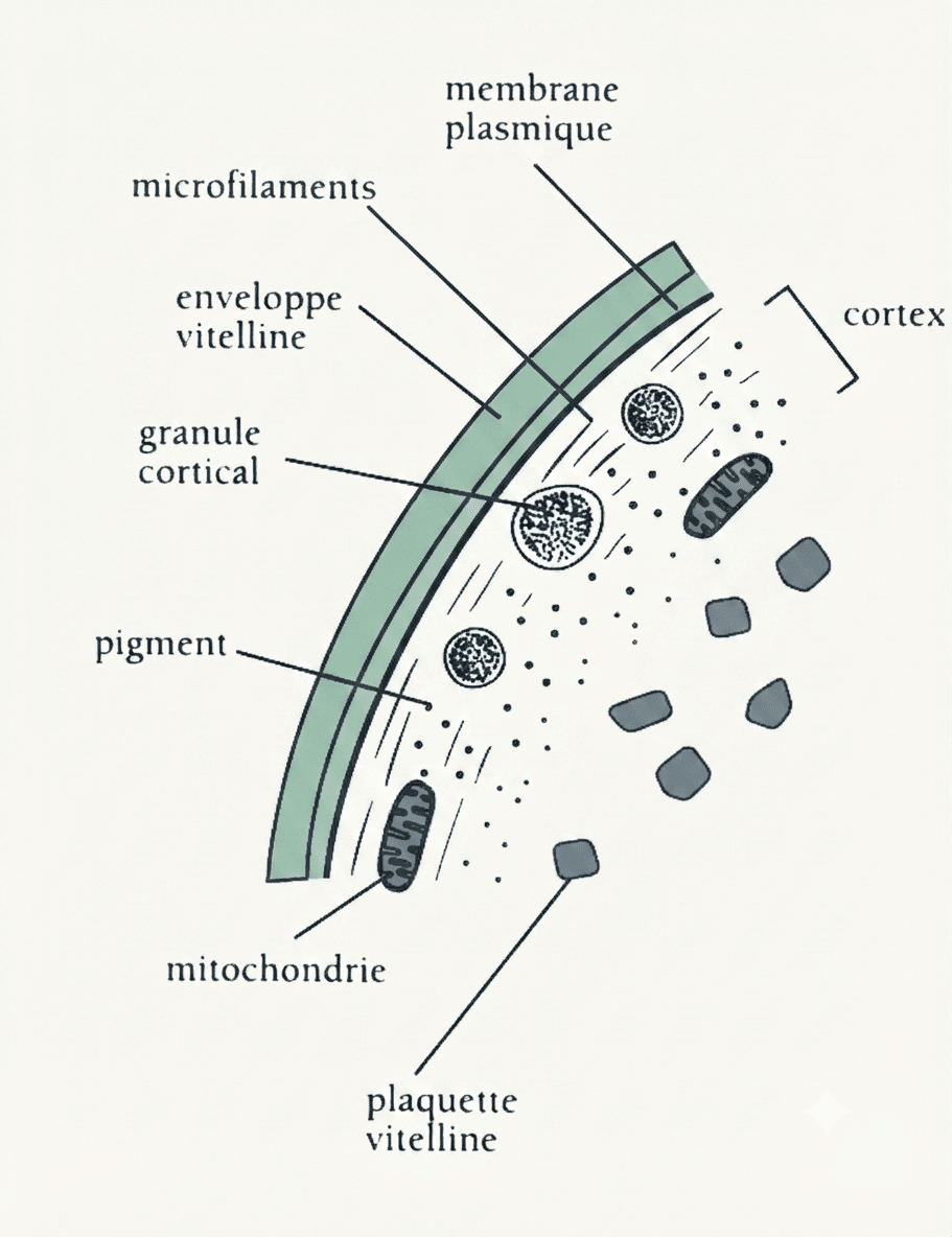 Le cortex de l'œuf : membrane plasmique et granules corticaux