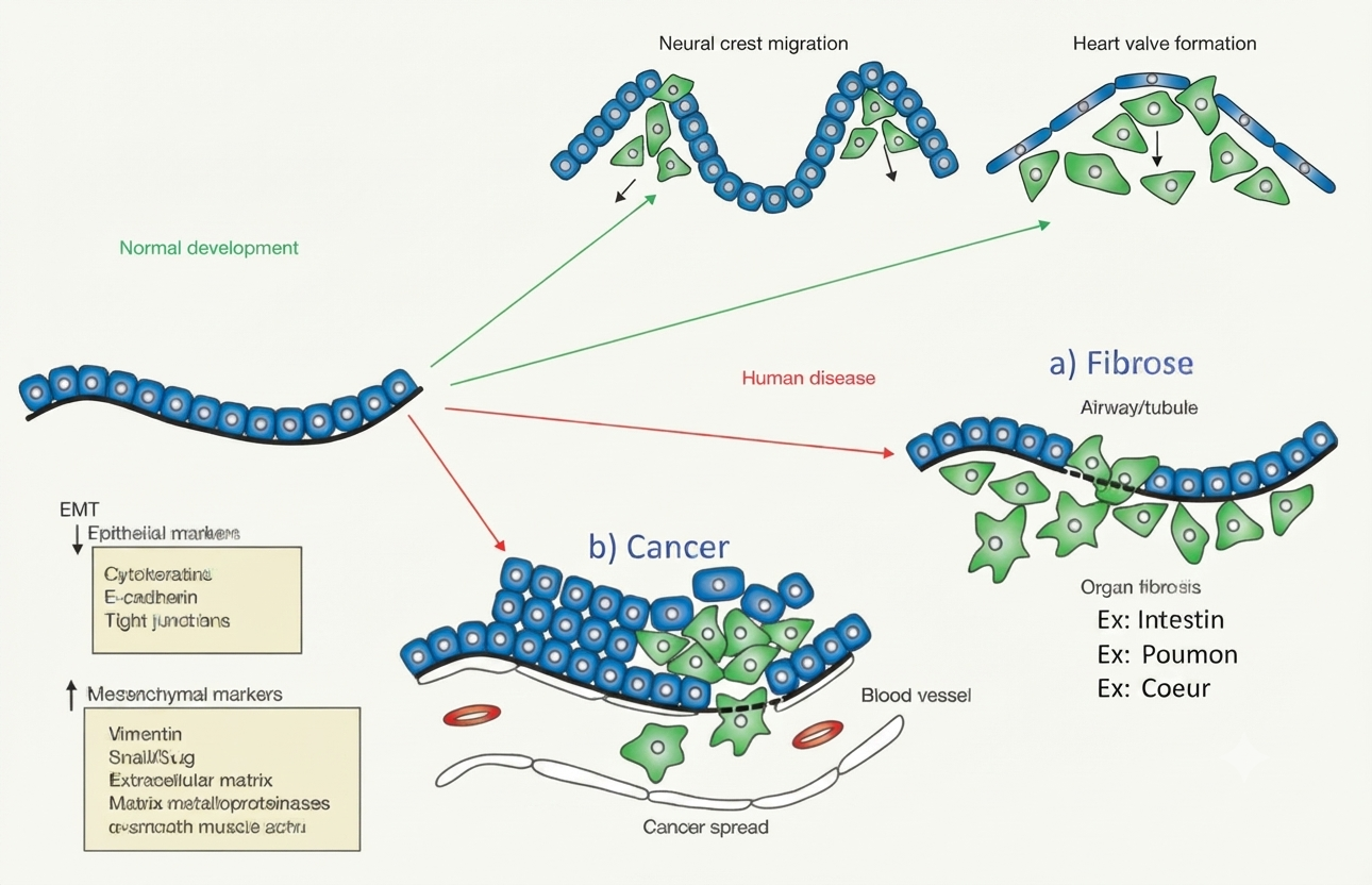 Comparaison de la transition épithélio-mésenchymateuse dans la délamination de la crête neurale et dans la métastase tumorale