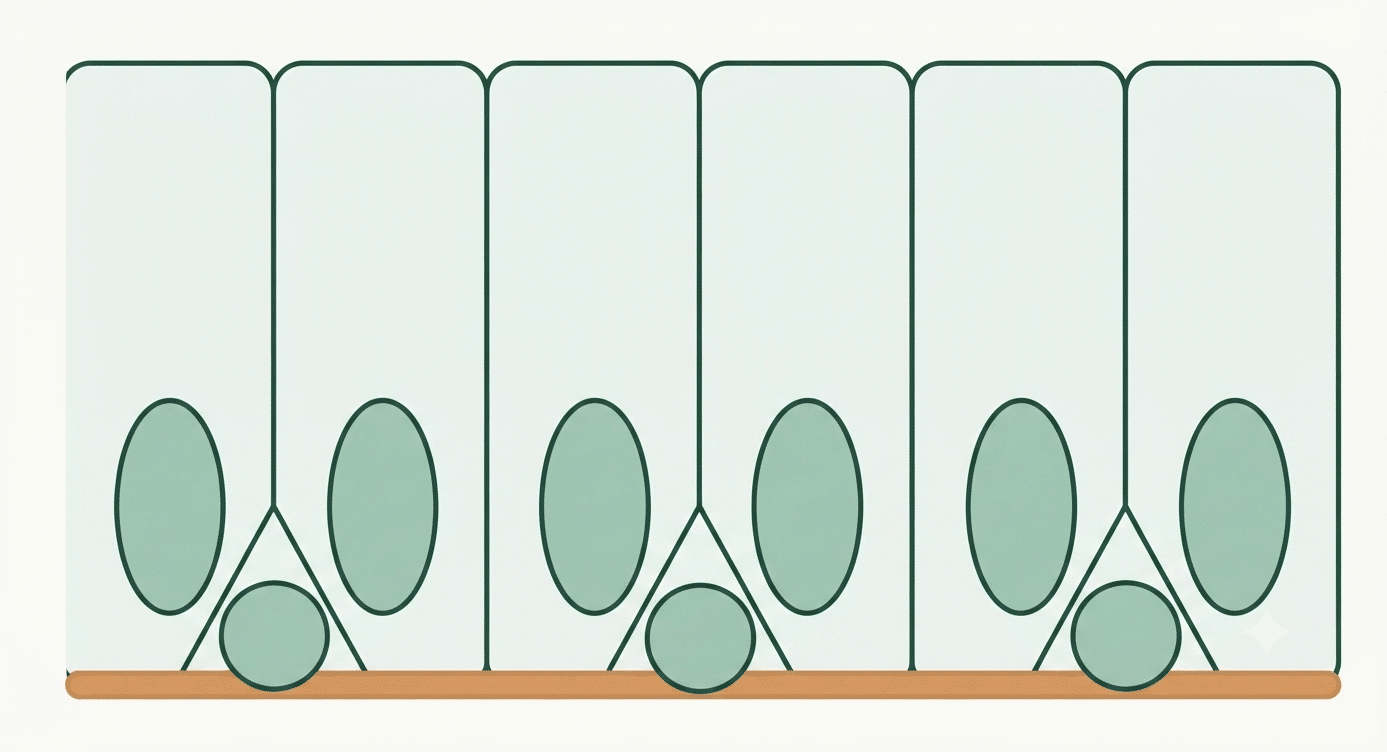 Schéma de cellules épithéliales alignées avec leurs noyaux sur la lame basale