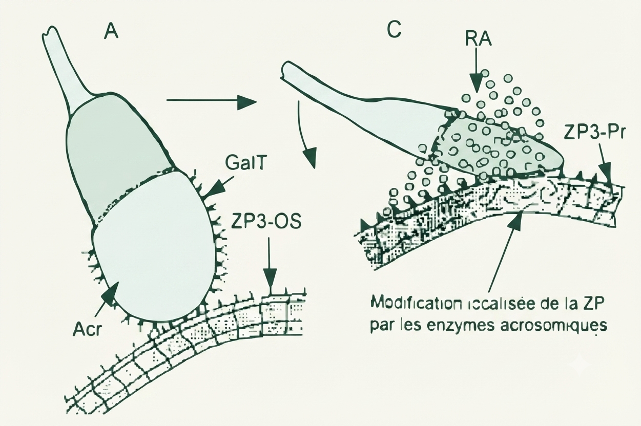 La fixation primaire du spermatozoïde à la zone pellucide et les enzymes acrosomiques