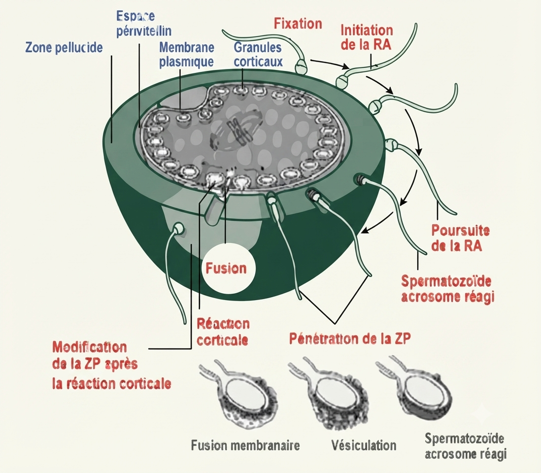 L'interaction gamétique : spermatozoïde, zone pellucide et réaction acrosomique