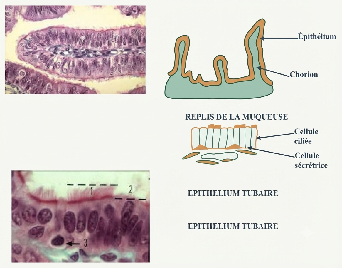 Épithélium tubaire prismatique unistratifié : cellules ciliées et cellules sécrétrices