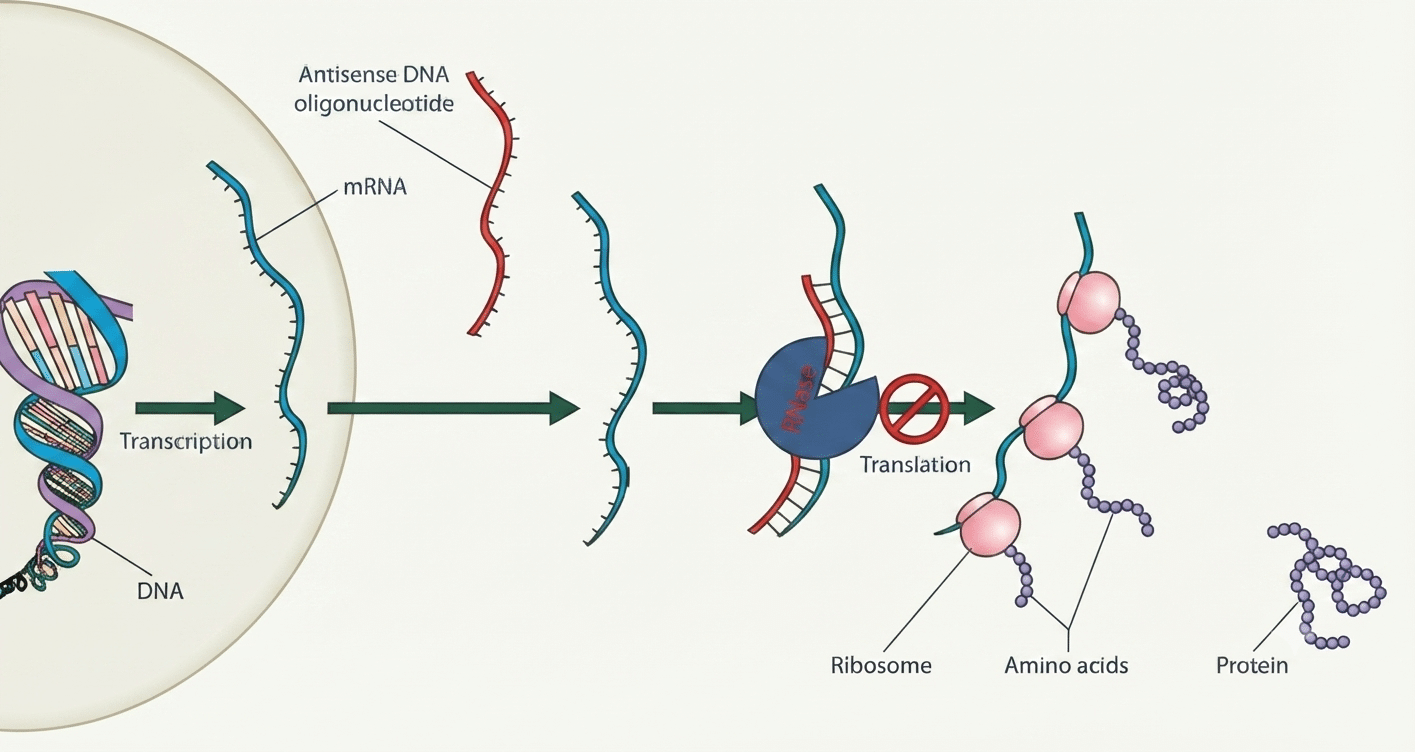 Oligonucléotide antisens : hybride ARN-ARN dégradé par la cellule