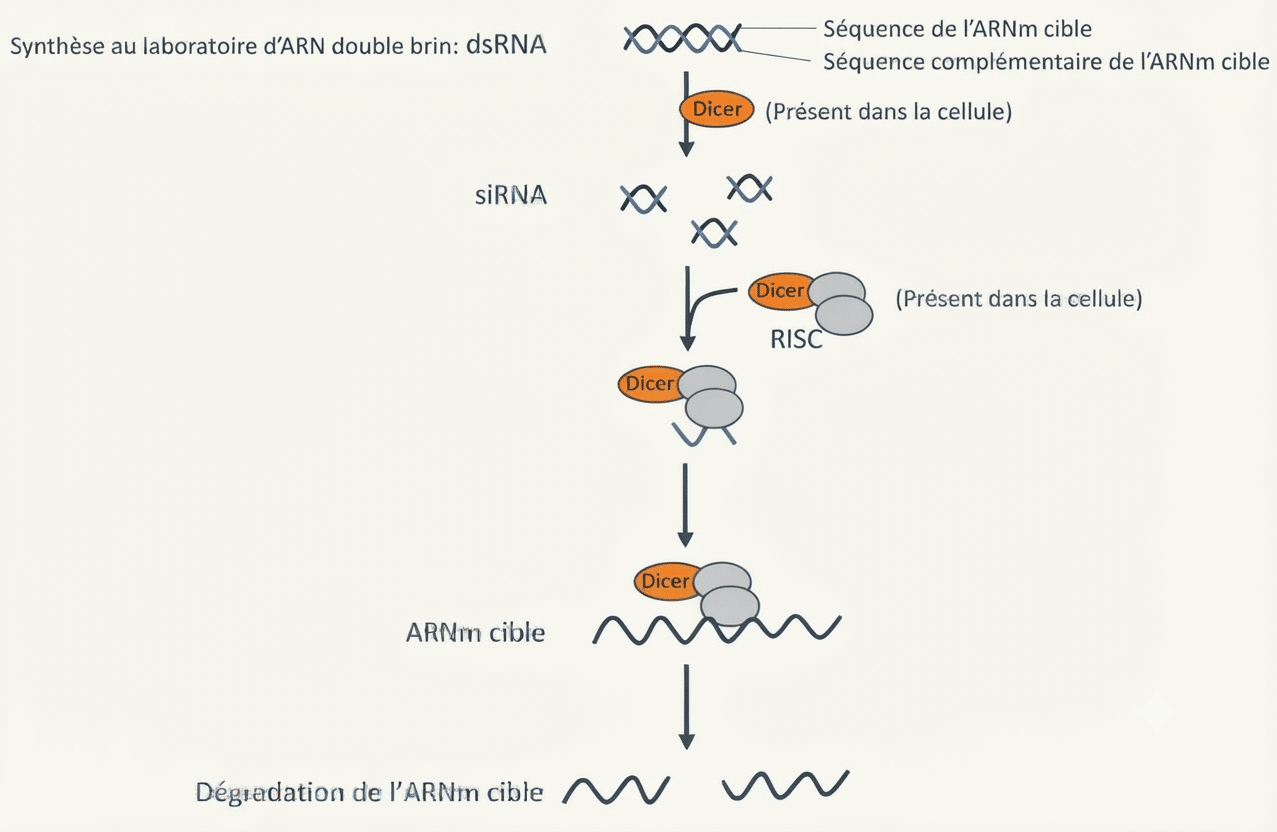 ARN interférent (siRNA) : dégradation de l'ARNm par le complexe RISC/DICER