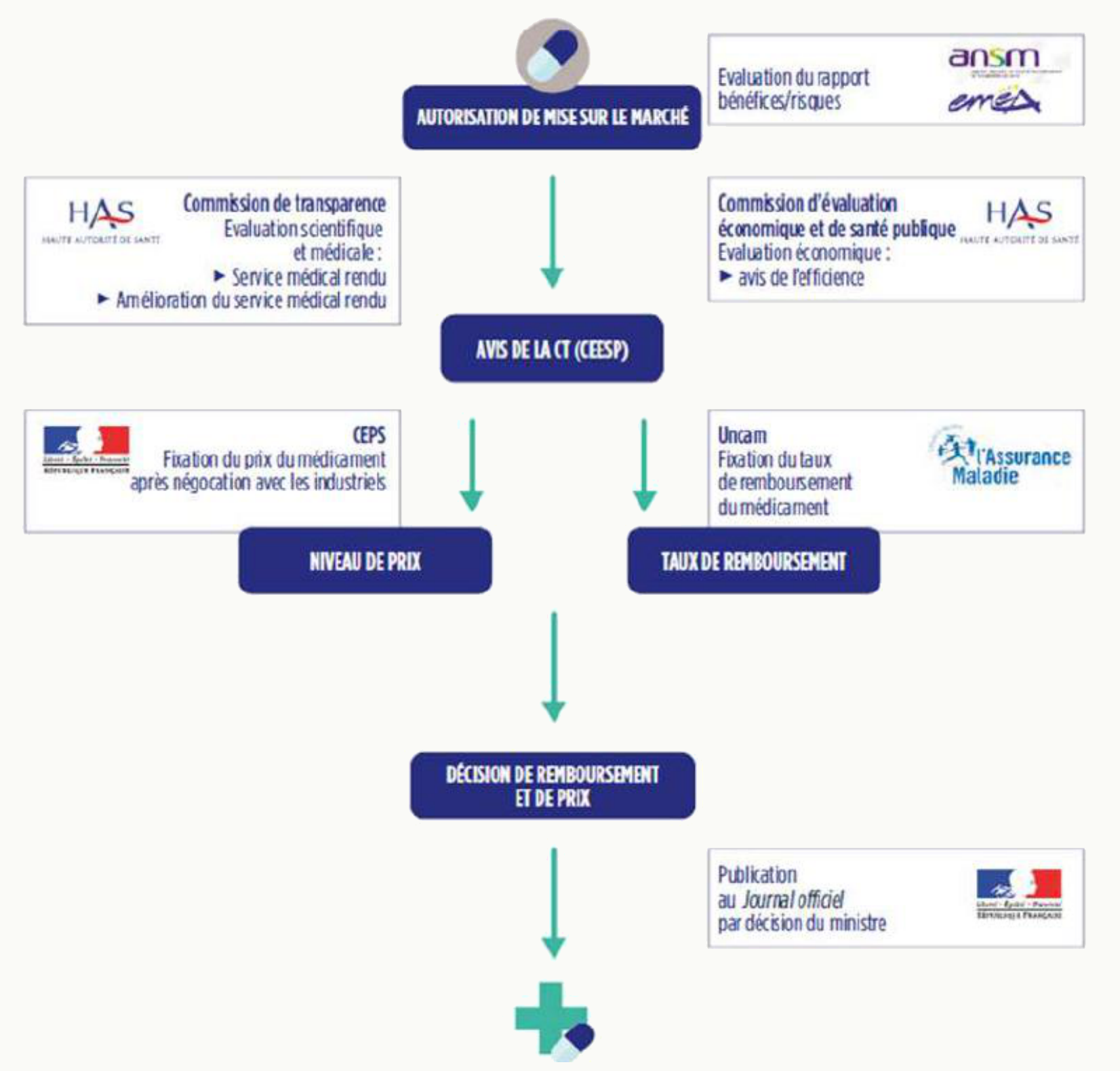 Circuit administratif de l'AMM à la fixation du prix : ANSM, EMA, HAS, CEPS