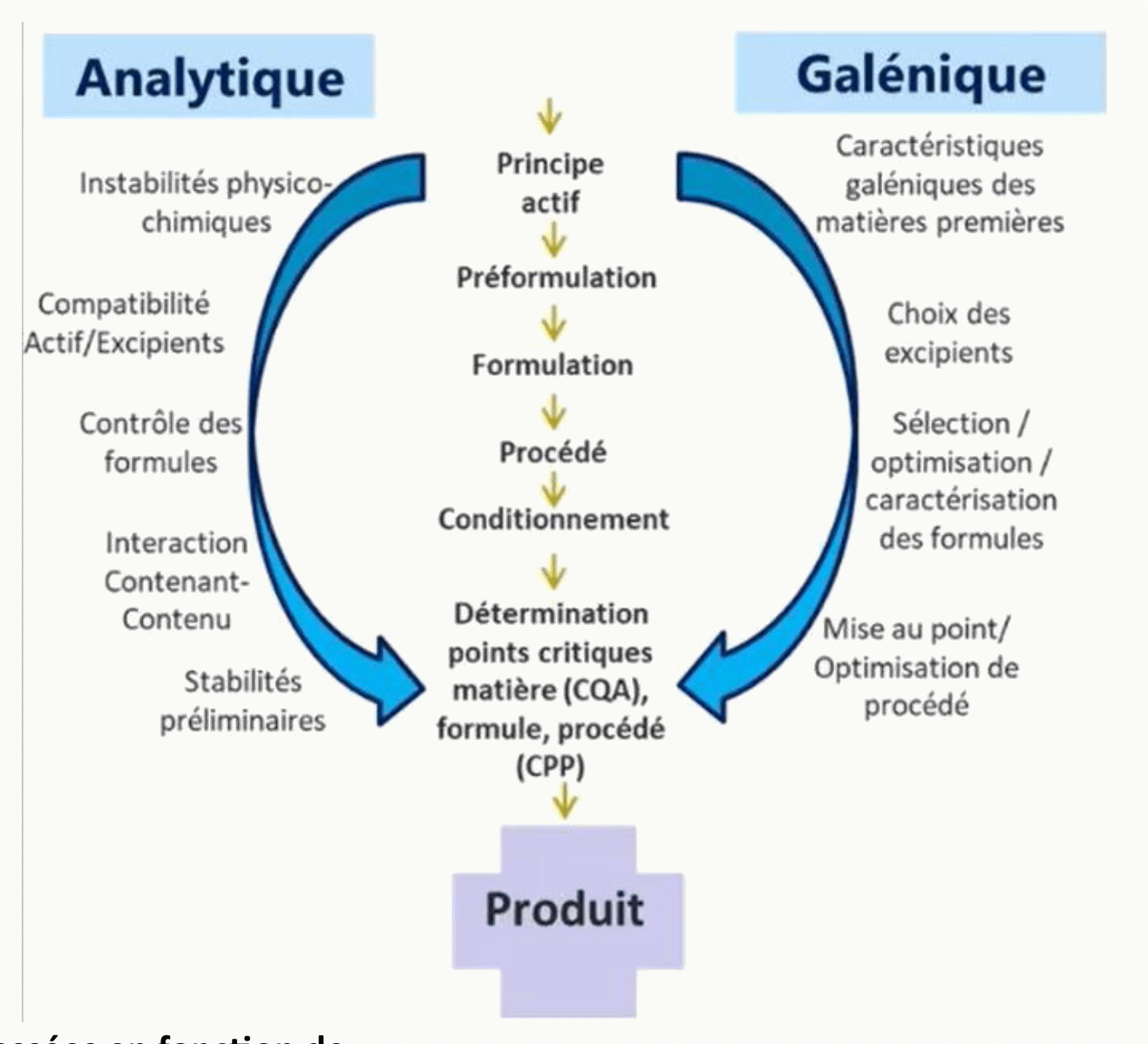Cycle de développement galénique préformulation-formulation