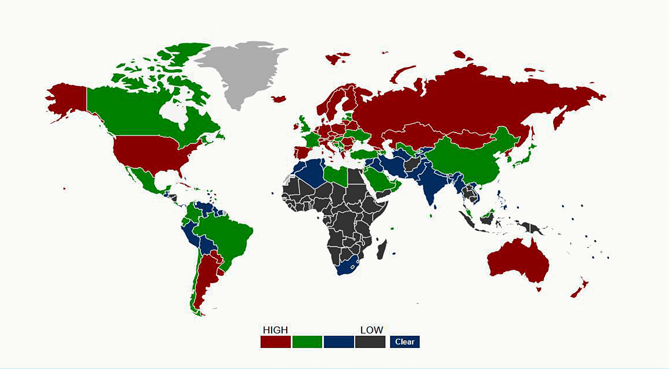 Carte mondiale de la densité des professionnels de santé, avec l'Afrique, l'Amérique du Sud et l'Asie parmi les continents les moins dotés