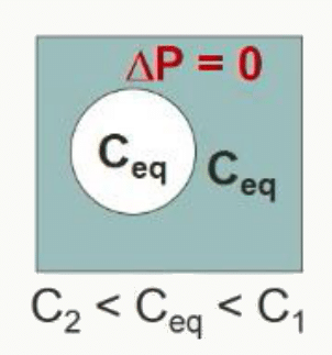 À l'équilibre osmotique, ΔP = 0, les concentrations sont égales de part et d'autre
